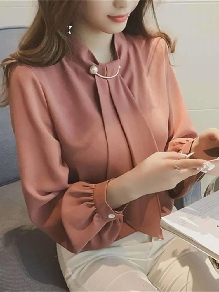 2023 Women Blouse Fall Women's Clothing Loose Lantern Sleeve Pullover Top Long Sleeve Chiffon T-shirt Blusas Shirts Fashion Tops