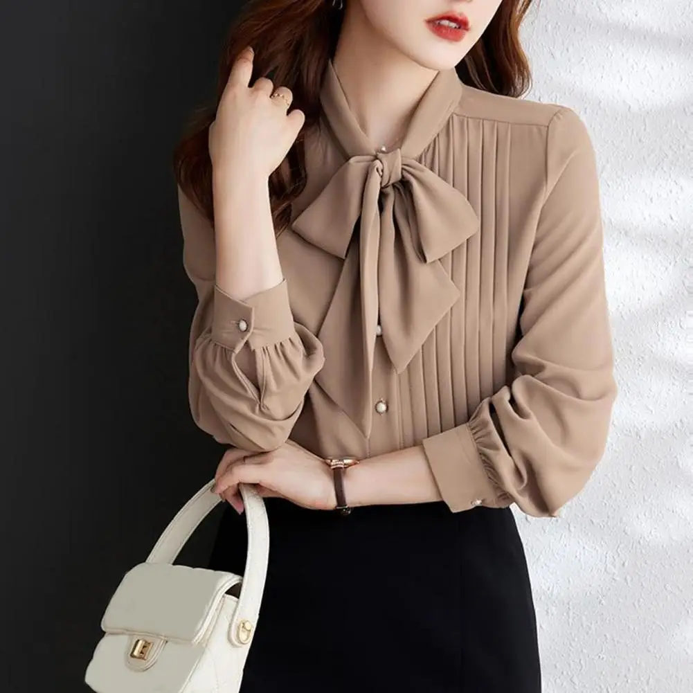 Bow Tie Collar Women Shirt Woman Spring Autumn Style Blouses Shirts Lady Casual Long Sleeve Solid Color Chiffon Blouse Tops