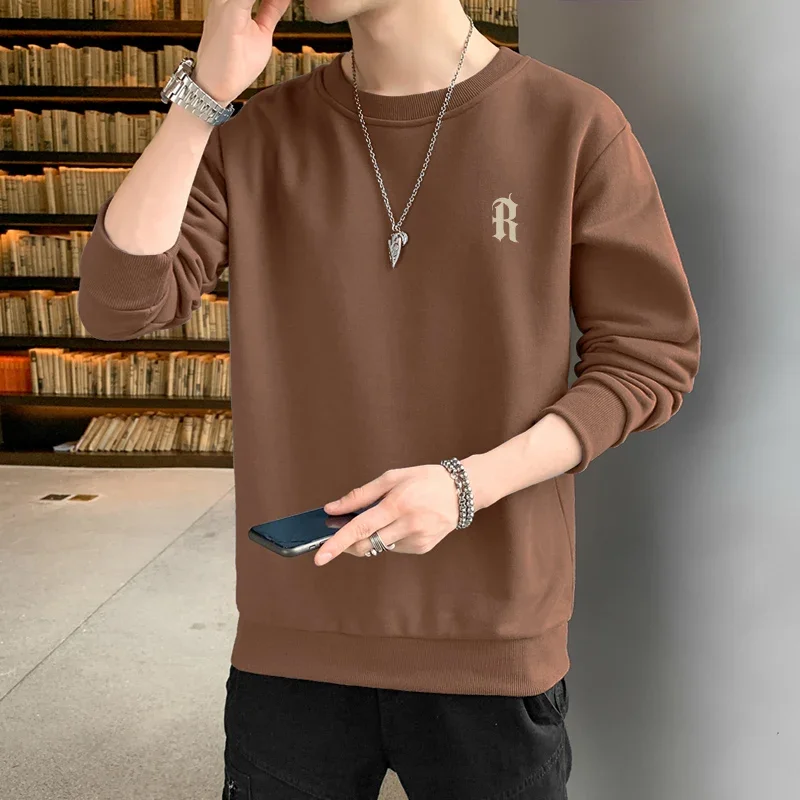 New Autumn and Spring Long sleeved T-shirt for Men's Sweater Underlay Shirt for Men's Round Neck Pullover Sweater for Men