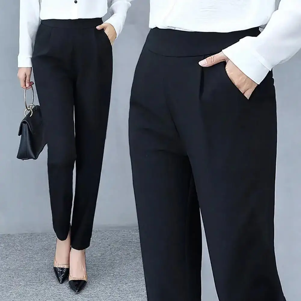 Woman Pants High Waist Elegant Commute Office Pants Thin Everyday Wear Solid Color Suit Pants For Travel